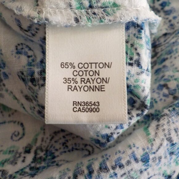 Van Heusen Blouse - Paisley - Cotton - White, Green, Blue - Size XL  (559) - Picture 5 of 6